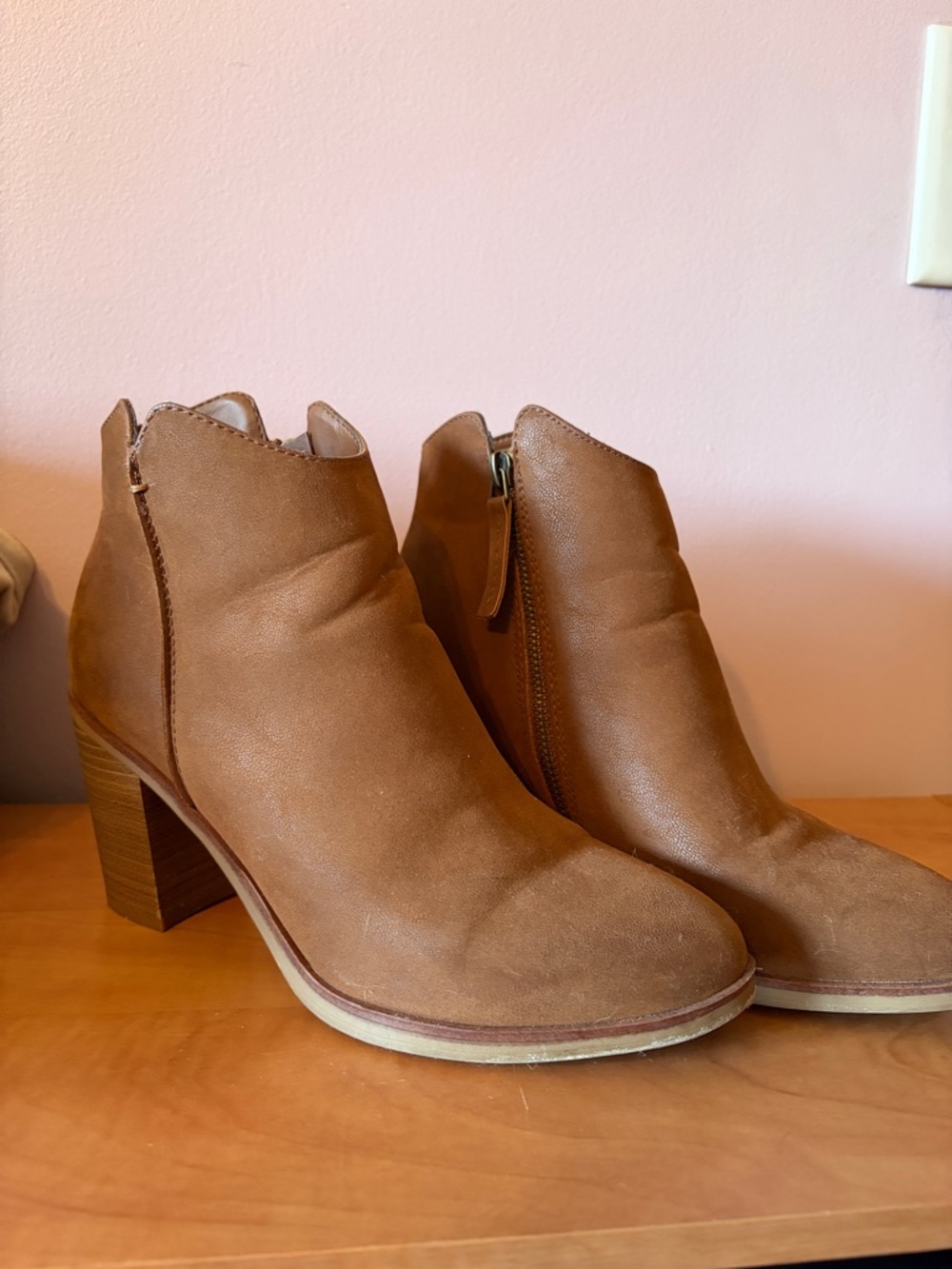 MIA Cognac Tan Block-Heel Ankle Booties